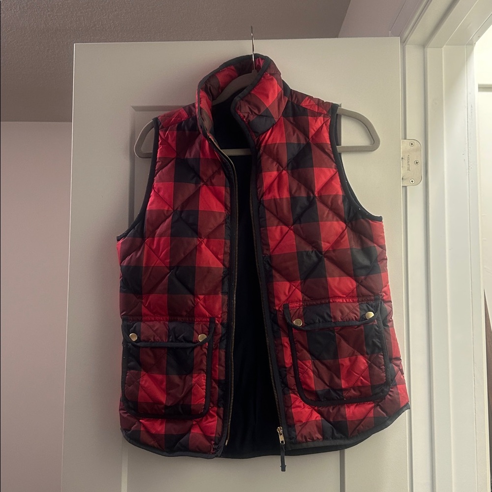 J. Crew Red and Black Quilted Vest